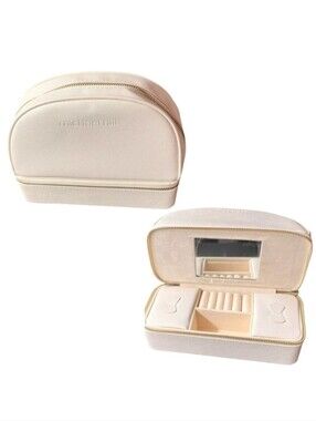 Michael Hill Travel Jewelry Box / Cosmetic Bag Combo - Ivory Faux Leather NWOT